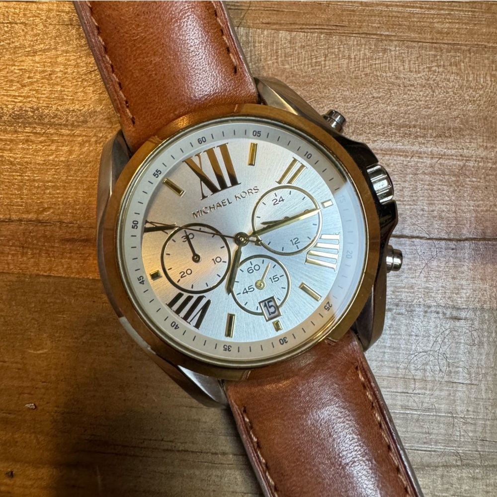 Michael Kors Brown Leather Chronograph Watch with Gold Accents